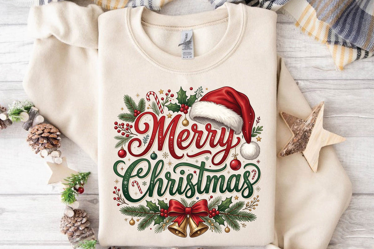 Merry Christmas PNG, Christmas Sublimation Design, Santa Hat Holiday PNG, Christmas Shirt Design, Festive Holiday Graphic