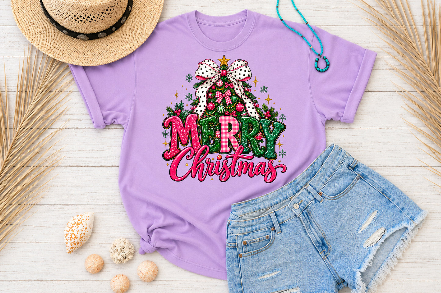 Merry Christmas Pink Glitter PNG Sublimation