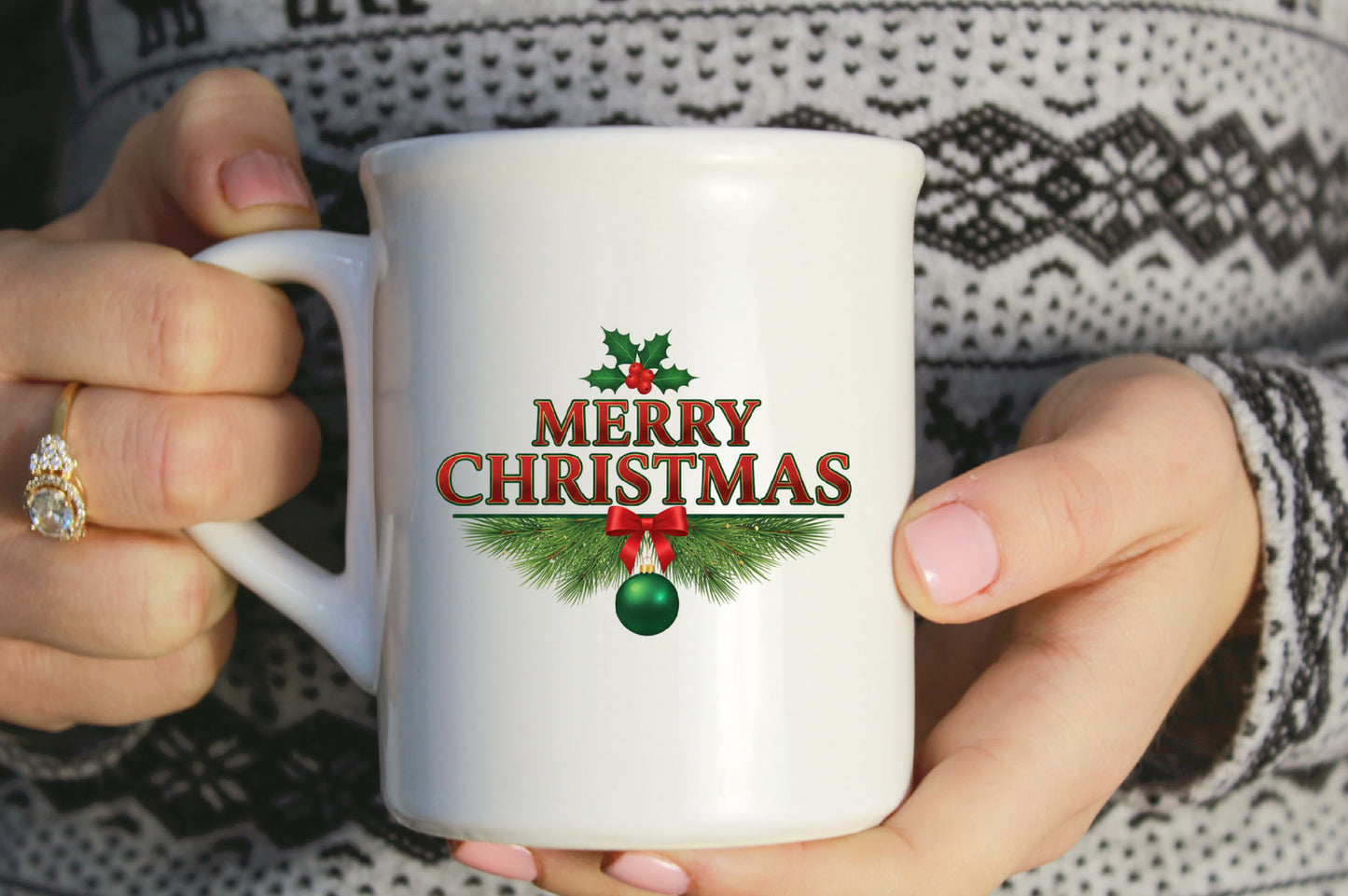 Merry Christmas Holly Pine Bow Ornament PNG Holiday Sublimation