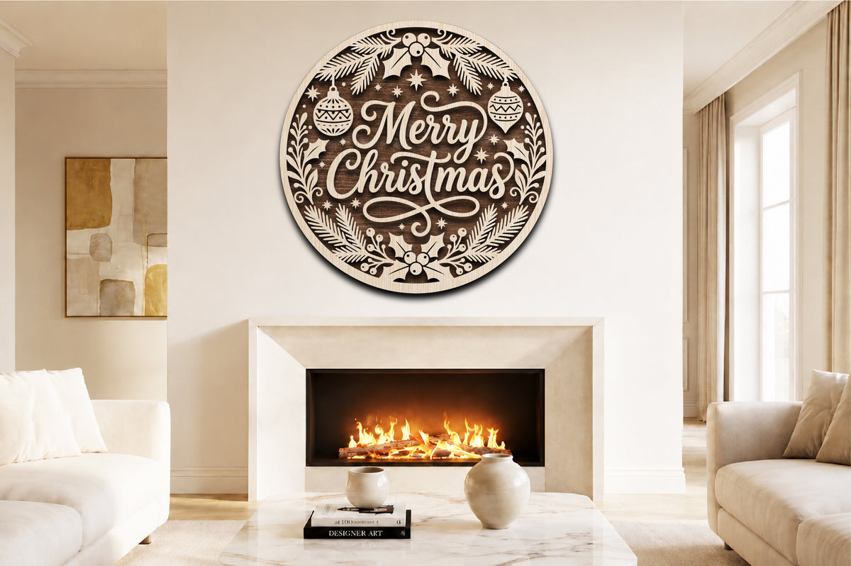 Merry Christmas Holly Round Sign SVG