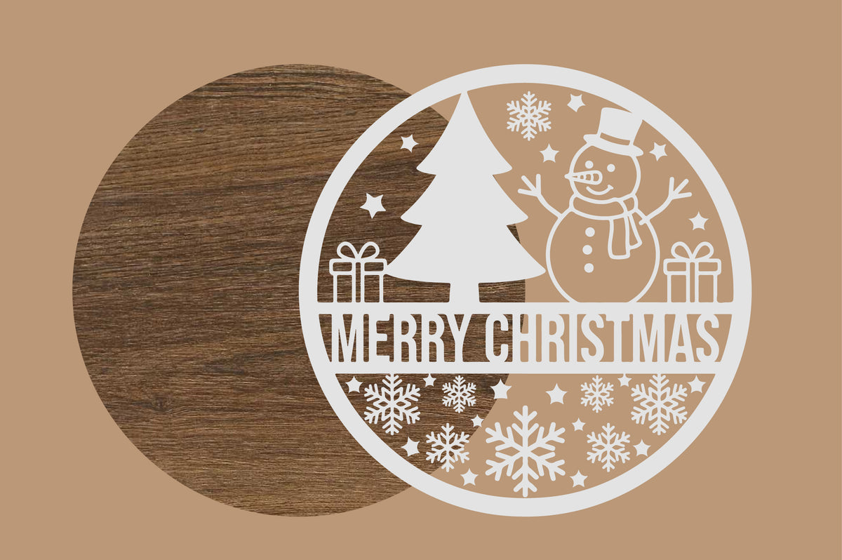 Merry Christmas Round Sign Laser Cut SVG