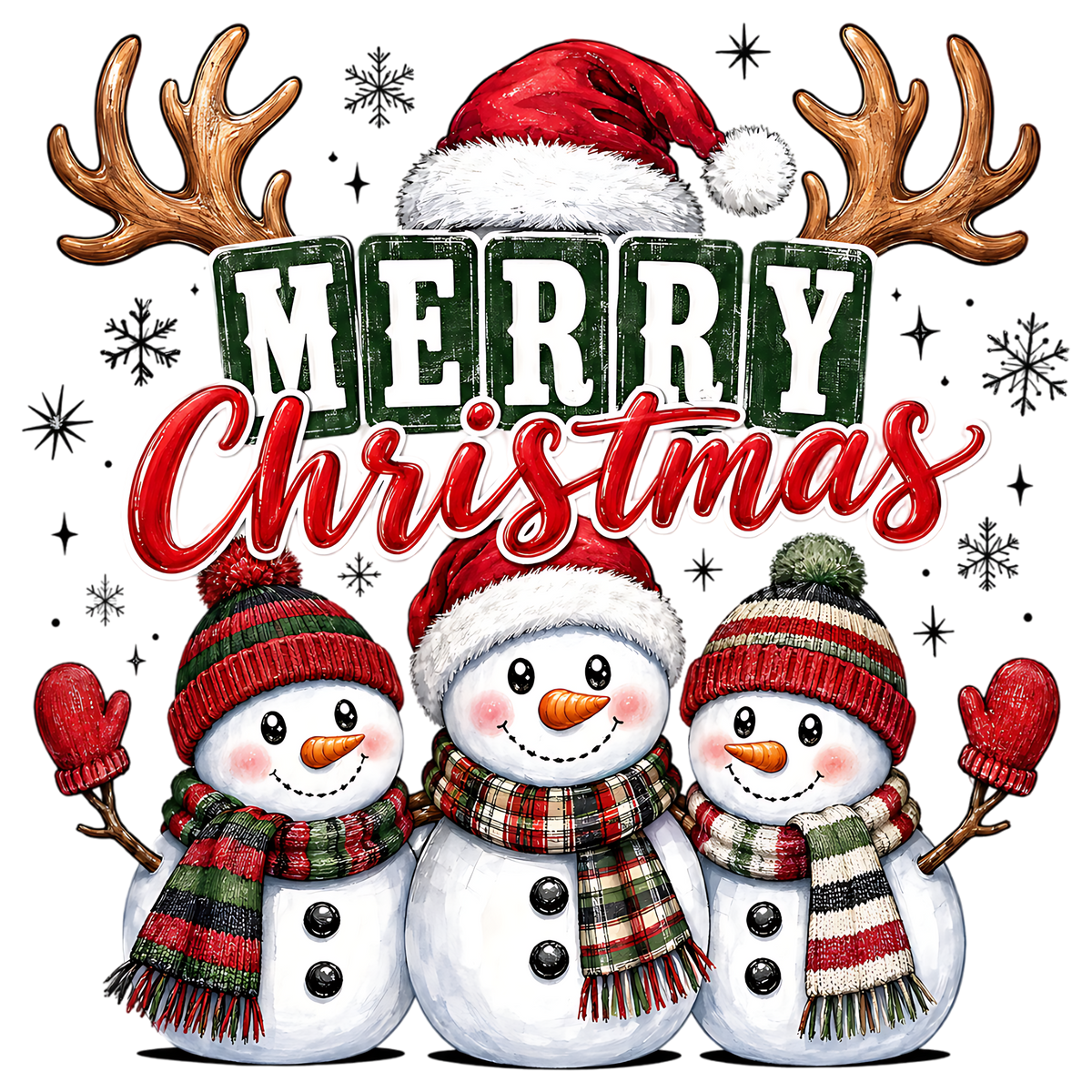 Merry Christmas Snowman Trio PNG