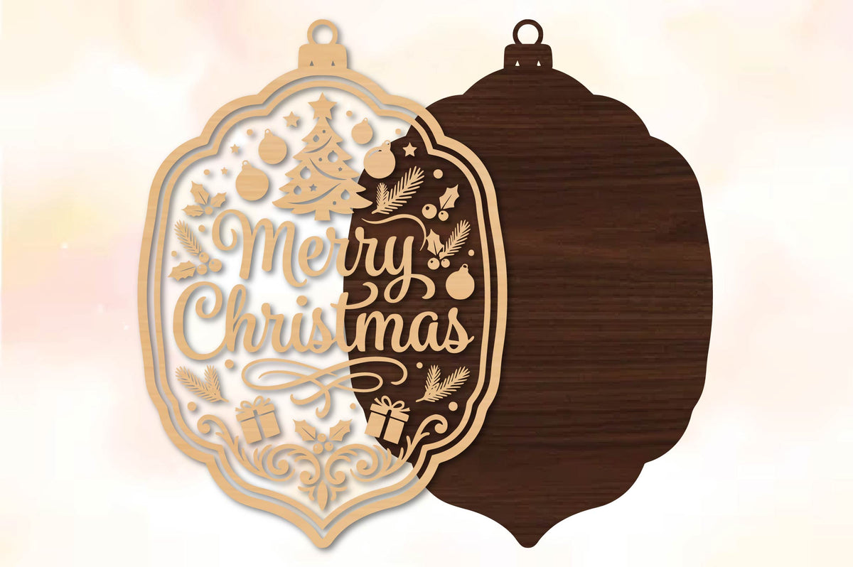 Merry Christmas Tree & Gifts Ornament Laser Cut SVG