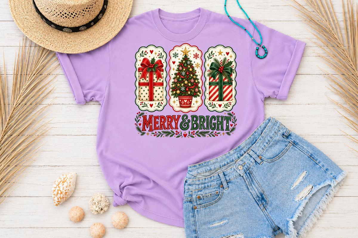 Merry and Bright Christmas PNG Sublimation Design