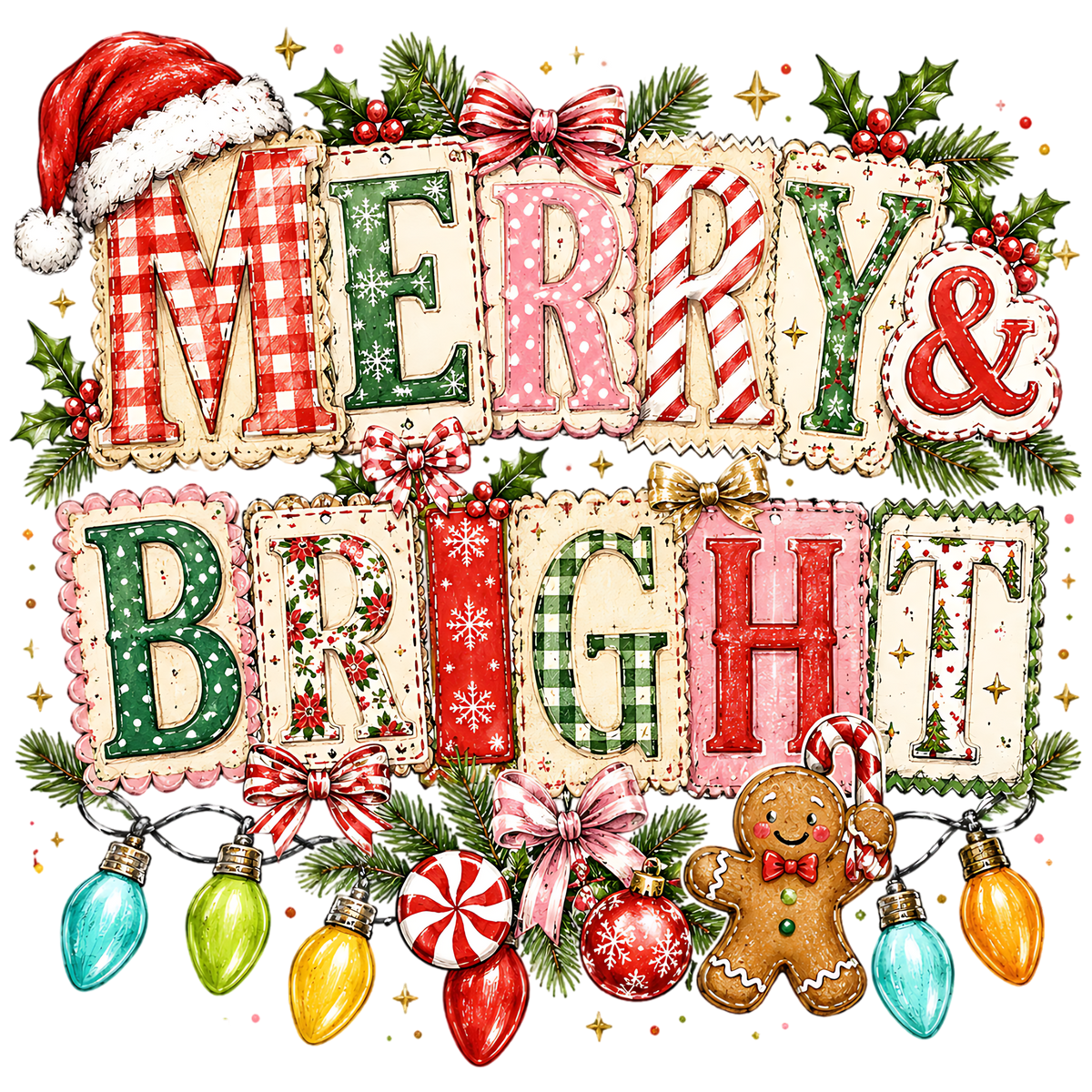 Merry and Bright Christmas Quote PNG