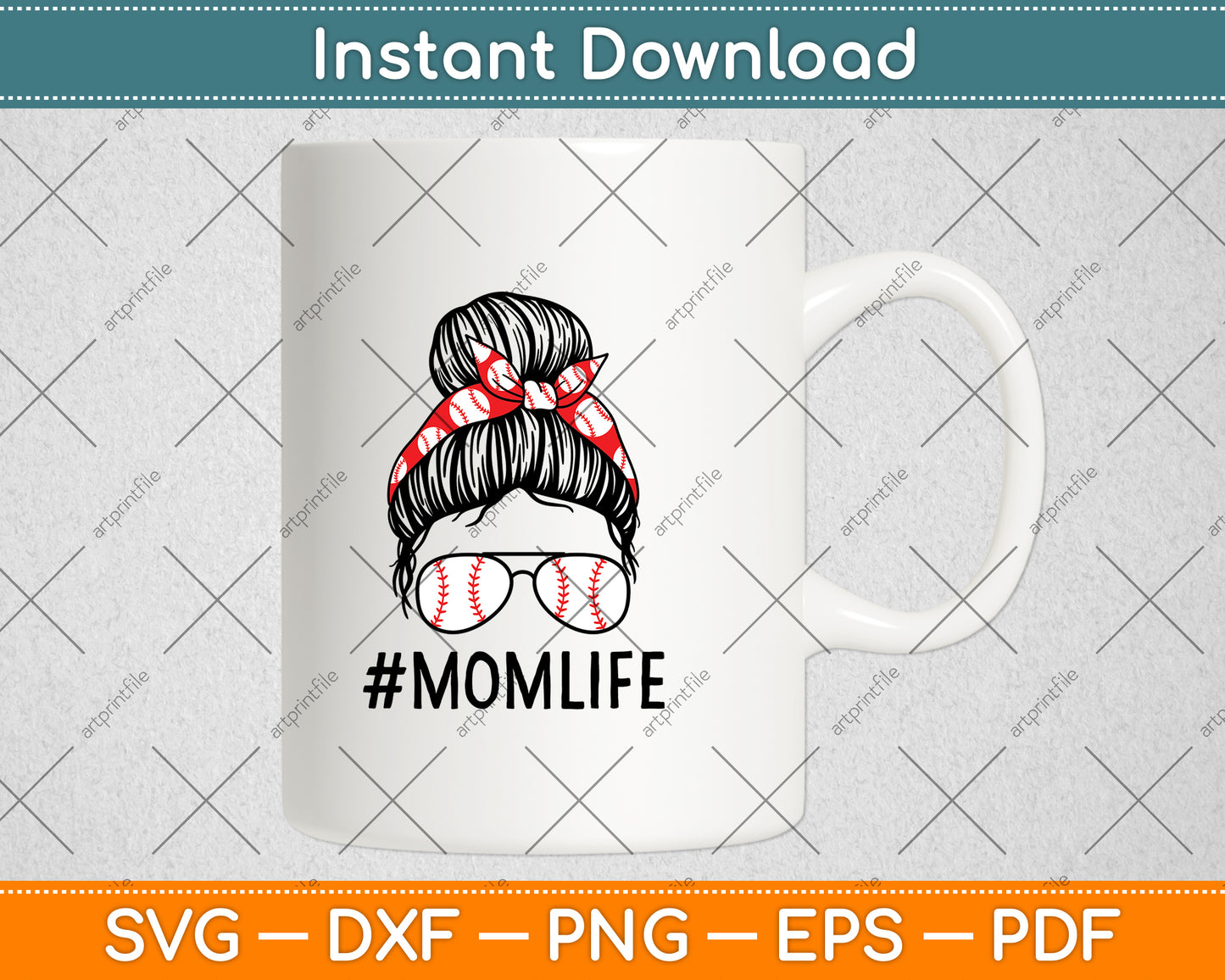 Mom Life Softball Basketball Mommy Mothers Day Messy Bun Svg Digital Cutting File