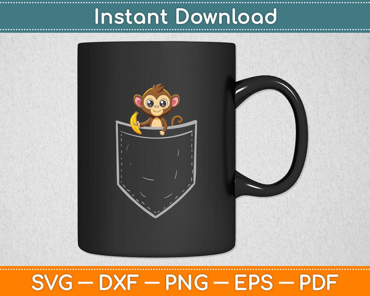Monkey In Pocket Funny Animal Lover Svg Digital Cutting File