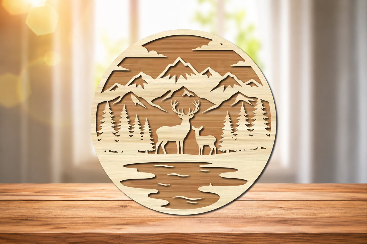 Mountain Deer Landscape Laser Cut SVG