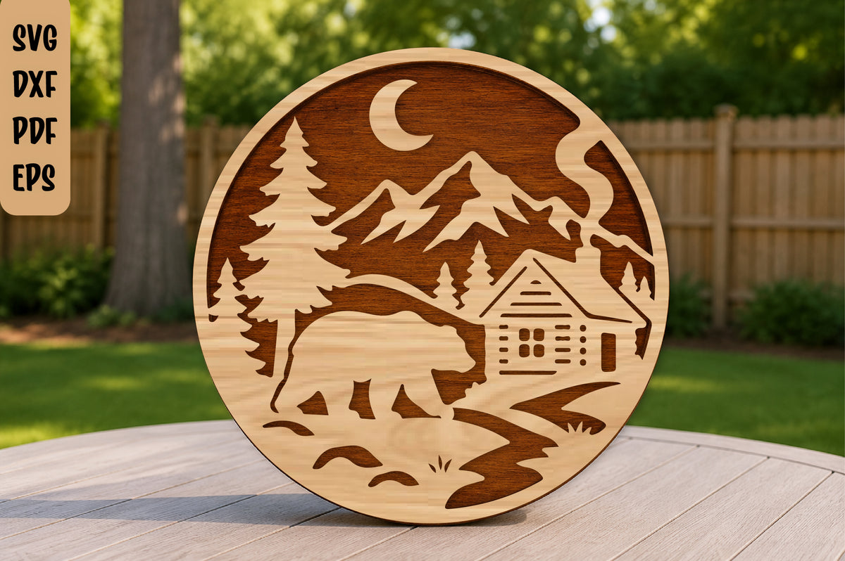 Mountain Forest Bear Laser Cut SVG