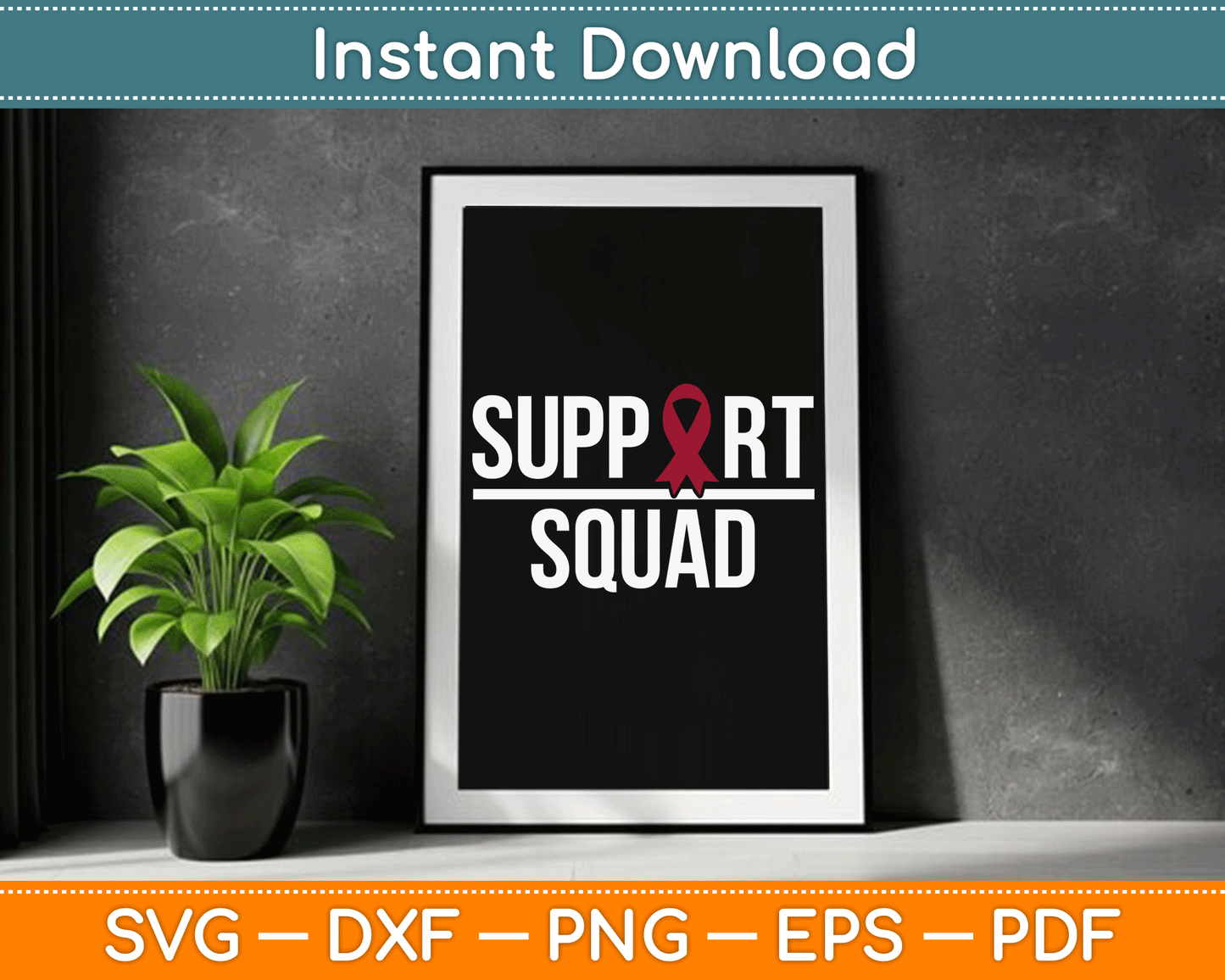 Multiple Myeloma Awareness Burgundy Ribbon Support Squad SVG Digital Cutting File