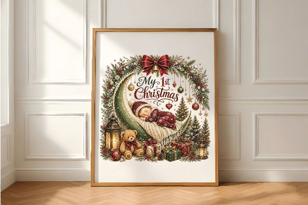 My 1st Christmas Baby Sleeping Moon PNG