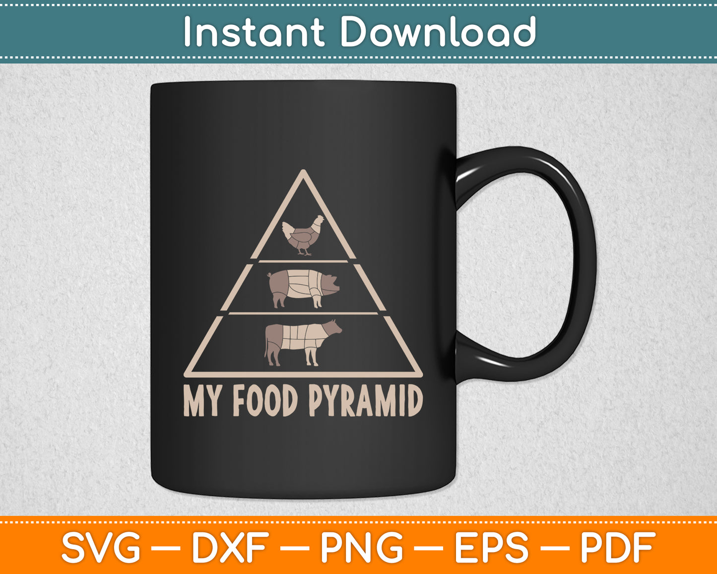 My Food Pyramid Cow Pig Meat Lover Chicken Funny Svg Digital Cutting File