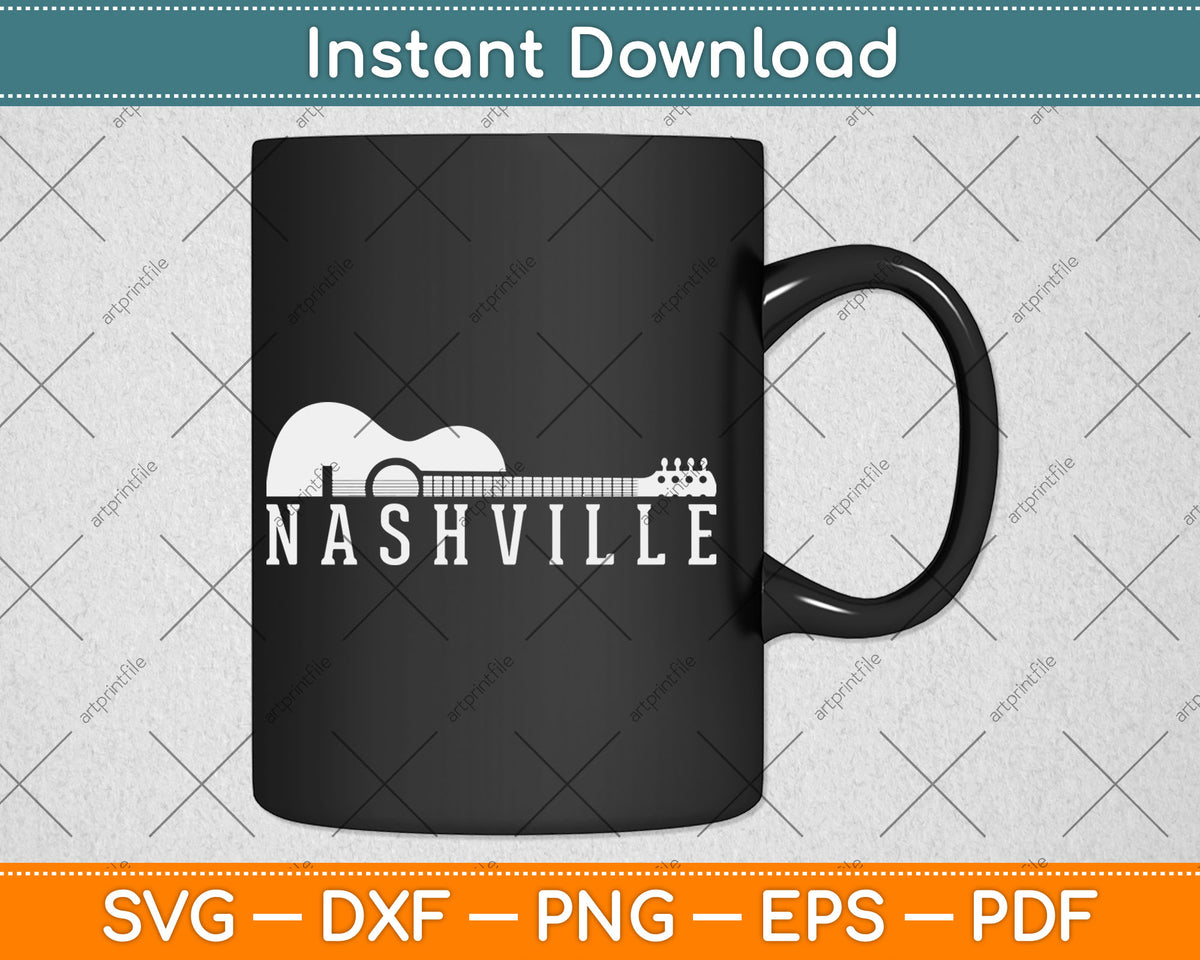 Nashville Tennessee Country Music City Guitar Svg Design Digital Cutting File