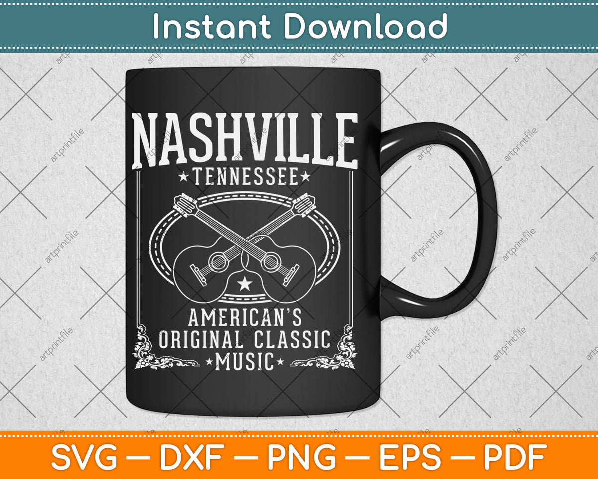 Nashville Tennessee Country Music City Guitar Vintage Svg Digital Cutting File