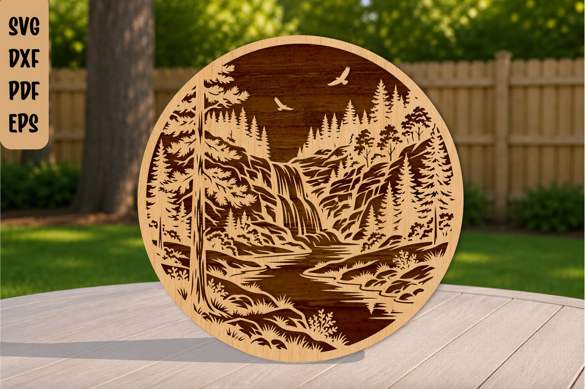 Nature Landscape Waterfall Laser Cut SVG
