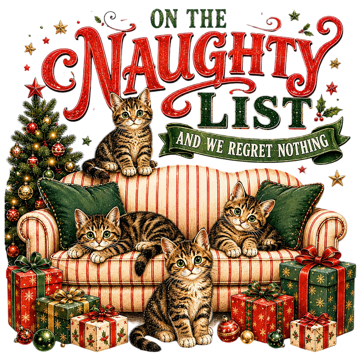 Naughty List Christmas Cats Funny PNG