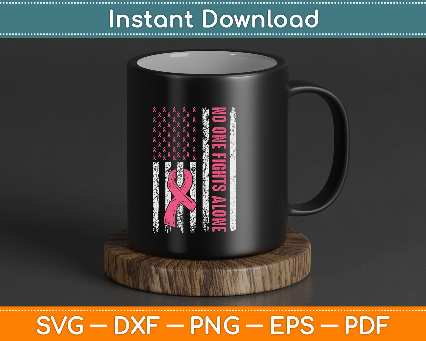 No One Fights Alone Breast Cancer Awareness US Flag Svg Shirt Design