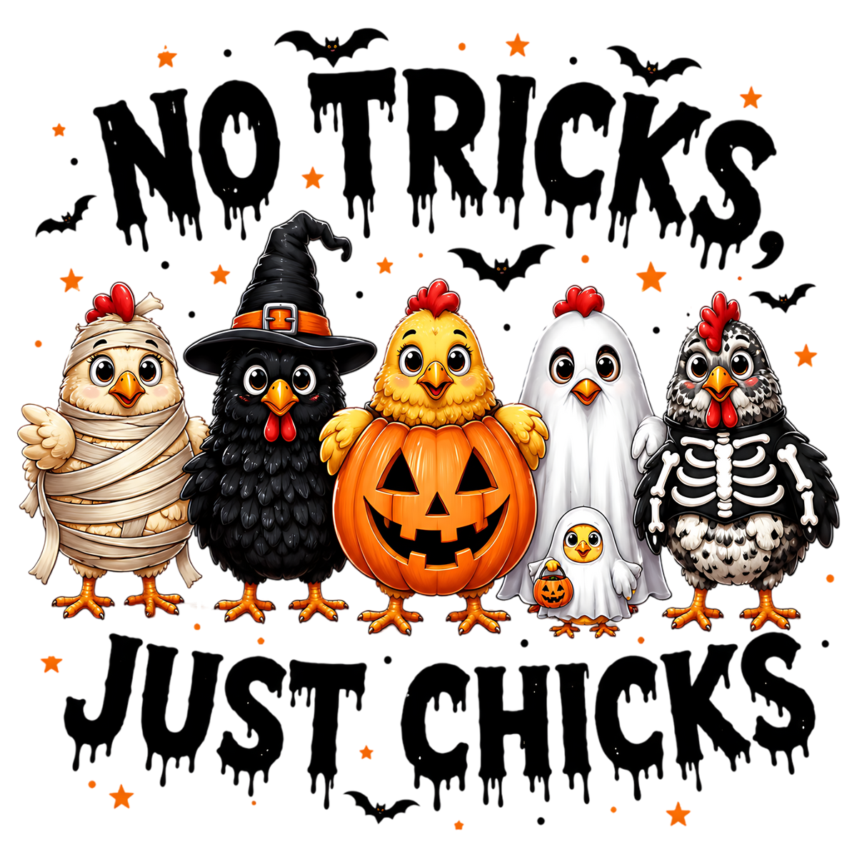 No Tricks Just Chicks Halloween PNG Funny Chicken Halloween Design