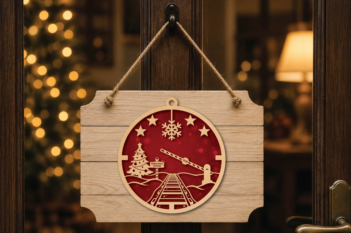 North Pole Station Christmas Ornament Laser Cut SVG