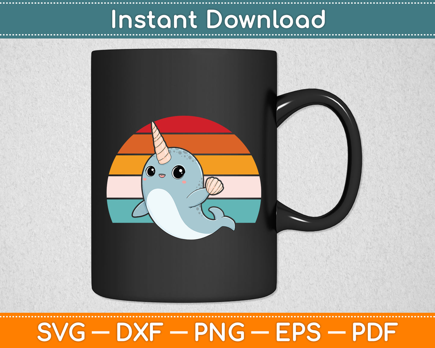 Ocean Animal Whale Lover Ocean Mammal Retro Narwhal Svg Png Dxf Digital Cutting File