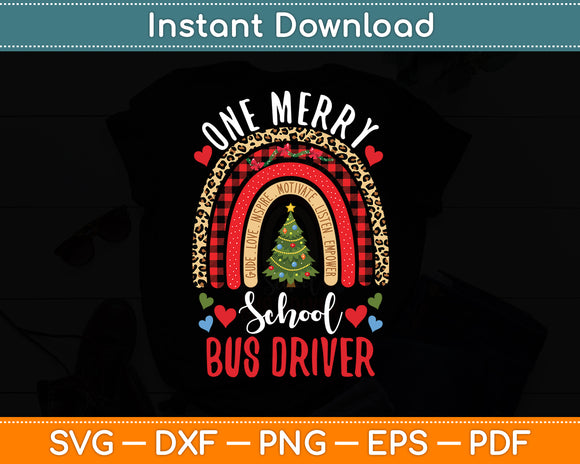 One Merry School Bus Driver Rainbow Christmas Bus Driver Funny Svg Digital Cutting File