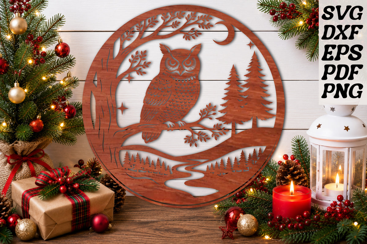 Owl Wooden Round Sign SVG