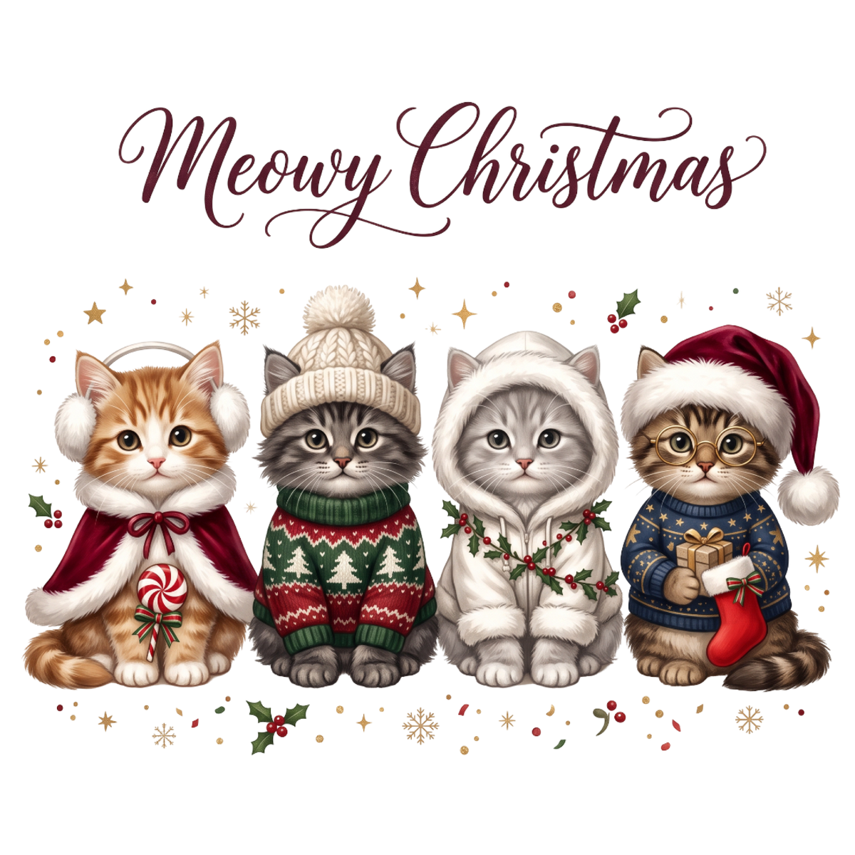 Cute Christmas Cats PNG