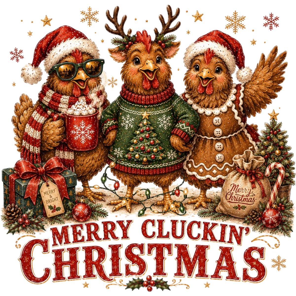Merry Cluckin Christmas Chicken PNG