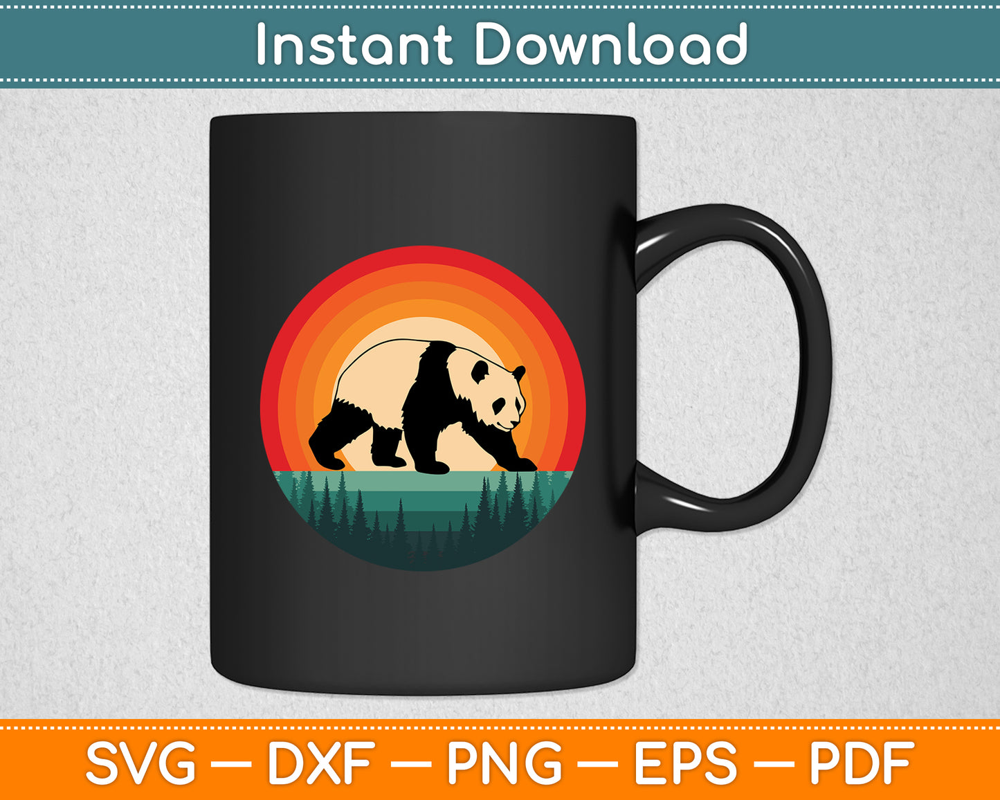 Panda Bear 60s 70s Sunset Mammal Animal Retro Vintage Svg Png Dxf Digital Cutting File