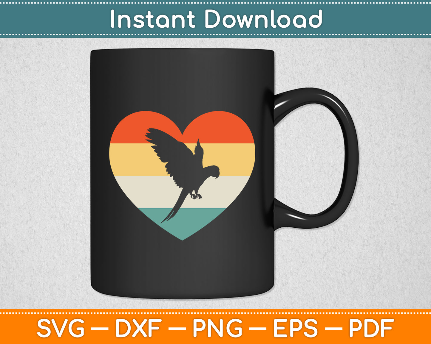 Parrot Heart Vintage Retro Style Svg Digital Cutting File