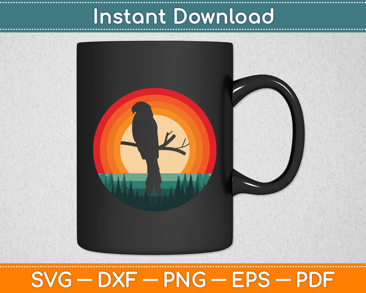 Parrot Retro Vintage 60s 70s Sunset Bird Lover Svg Digital Cutting File
