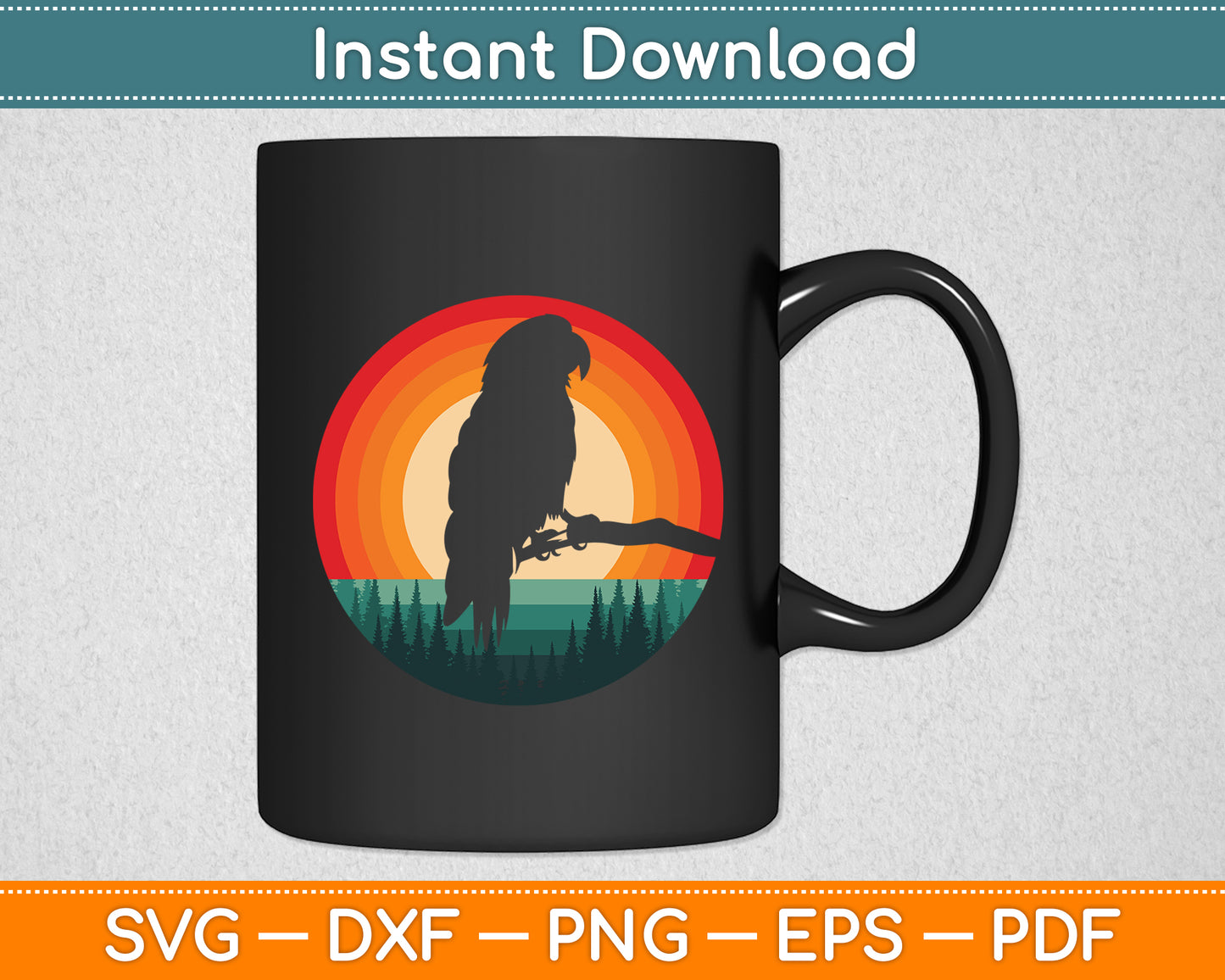 Parrot Retro Vintage 60s 70s Sunset Bird Lovers Svg Digital Cutting File