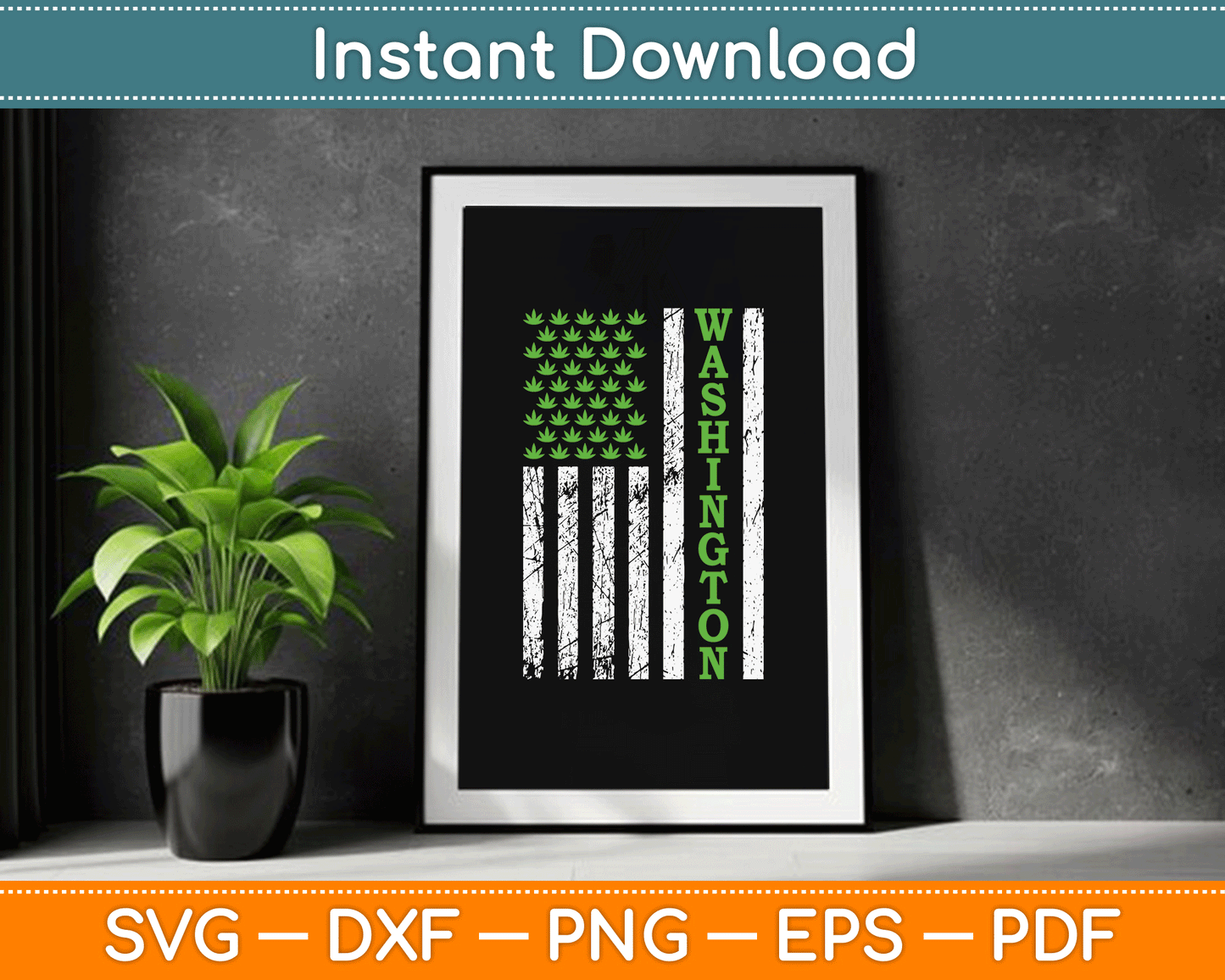Patriotic Washington Marijuana leaf US American Flag SVG Digital Cutting File