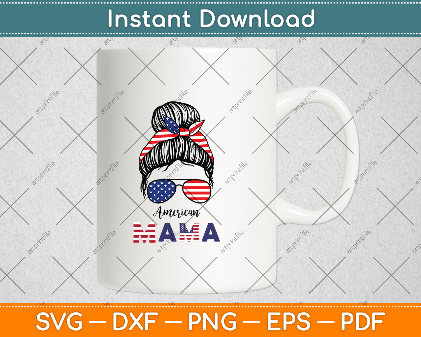 Patriotic Mom Fourth Of July Messy Bun Svg Digital Cutting File