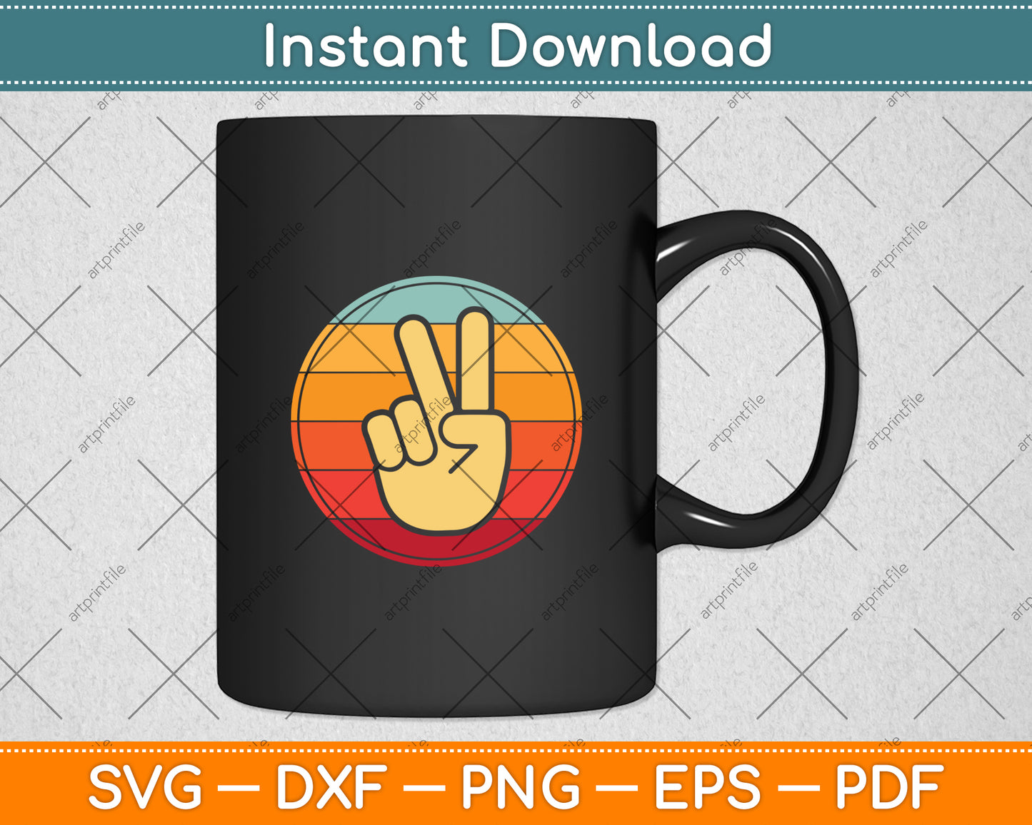 Peace Hand Vintage Retro Svg Png Dxf Digital Cutting File