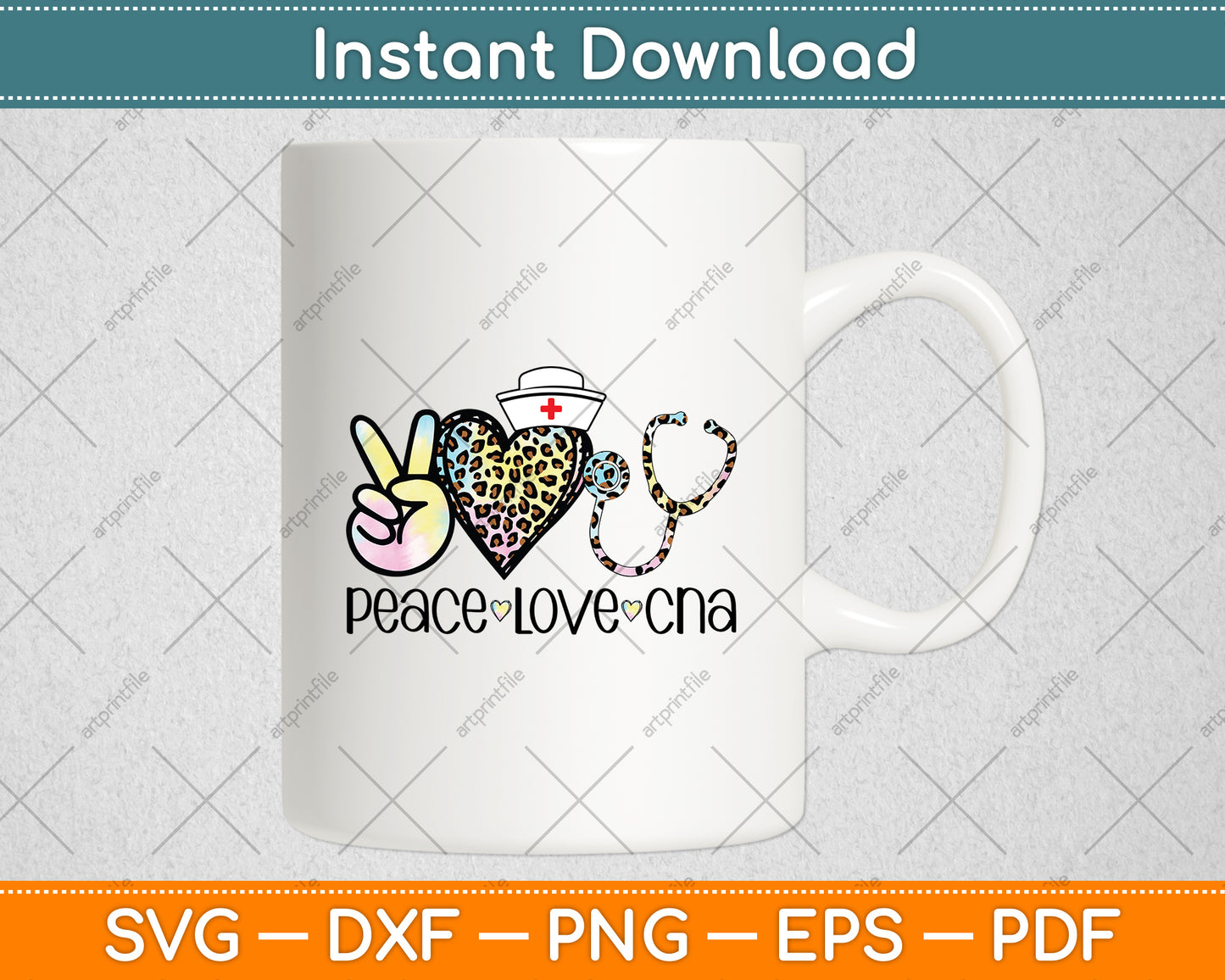 Peace Love CNA Leopard Heart Stethoscope Nursing Nurse Life Svg Digital Cutting File