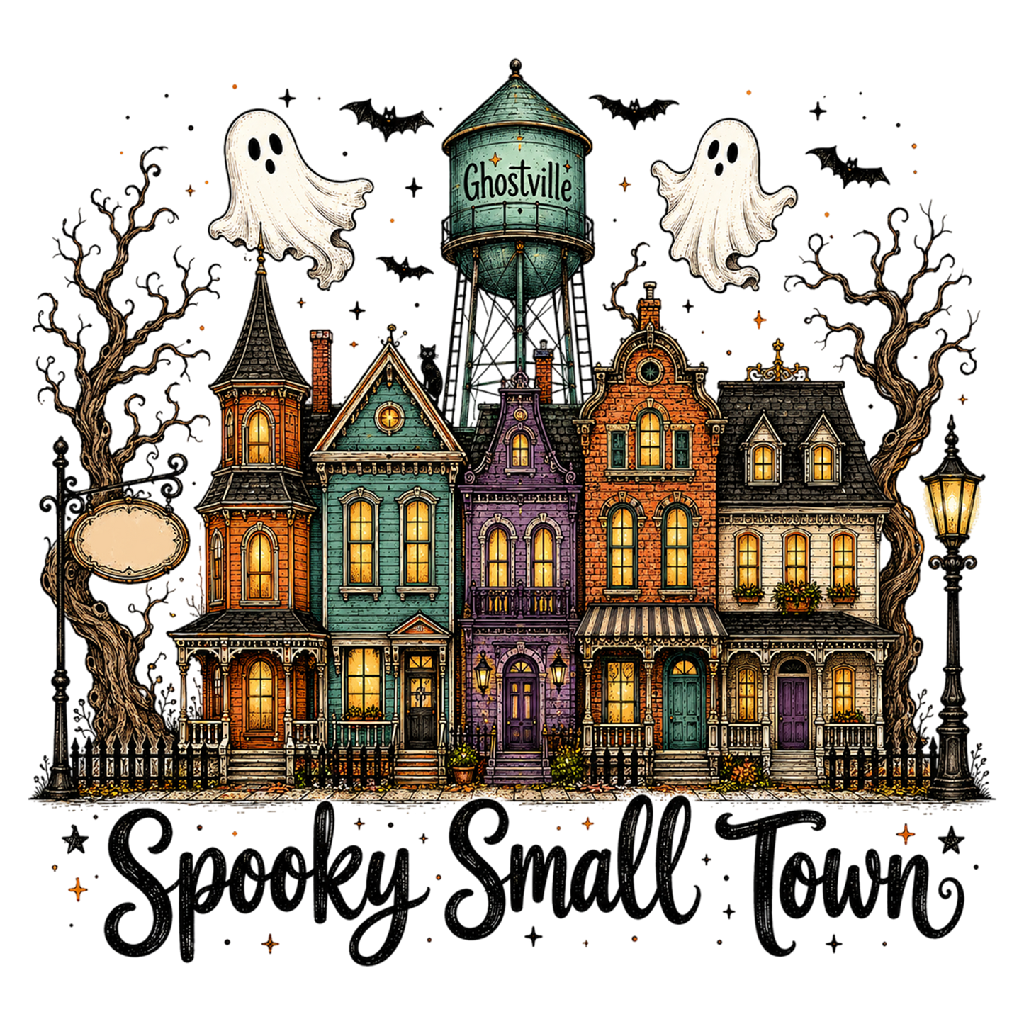 Personalized Halloween Spooky Small Town Ghost House PNG