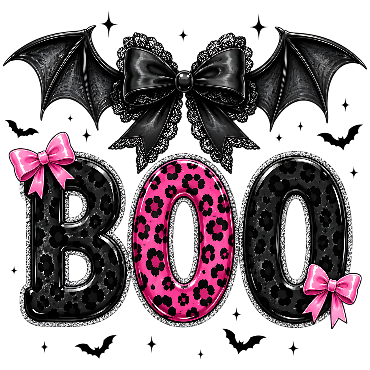 Pink Leopard Boo Halloween Bat PNG
