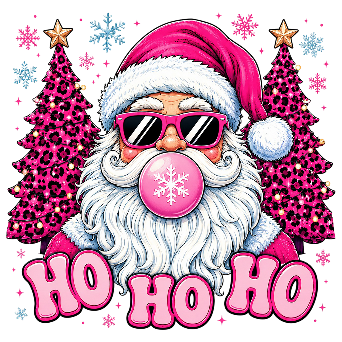 Pink Leopard Ho Ho Ho Santa PNG