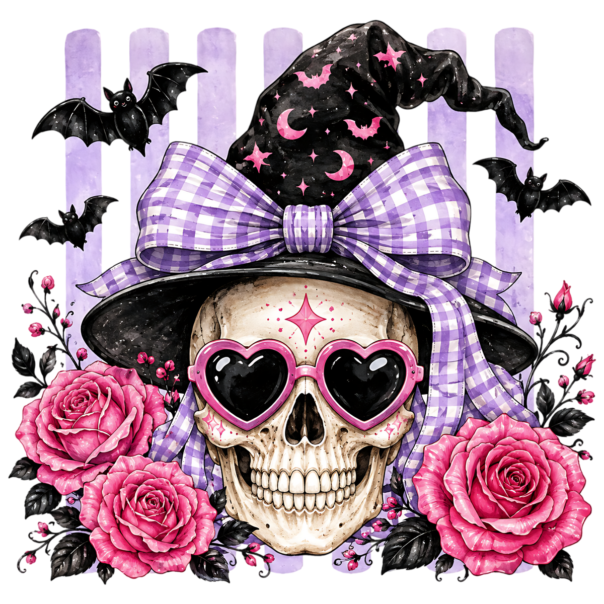 Pink Witch Skull Halloween PNG