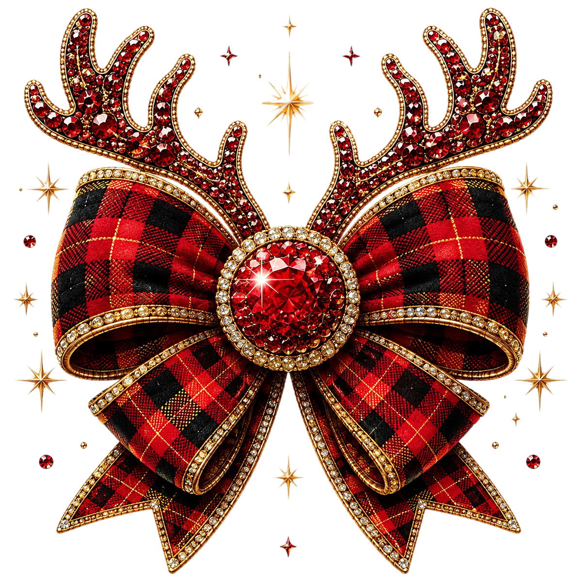 Plaid Reindeer Bow Christmas PNG