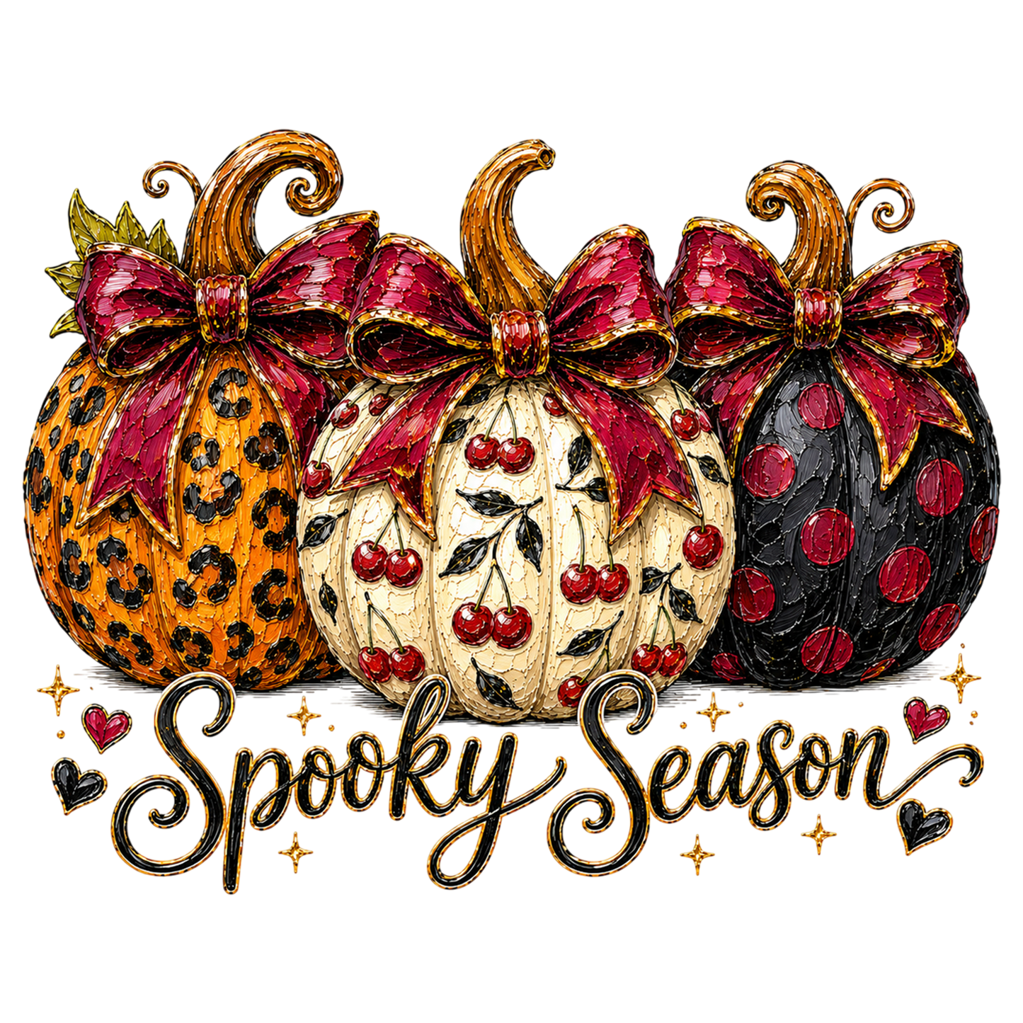 Preppy Cherry Pumpkin PNG | Spooky Season Bow Pumpkin Leopard Halloween Clipart | Fall Sublimation Design