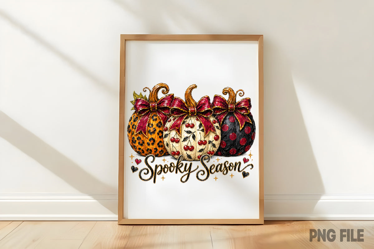 Preppy Cherry Pumpkin PNG | Spooky Season Bow Pumpkin Leopard Halloween Clipart | Fall Sublimation Design