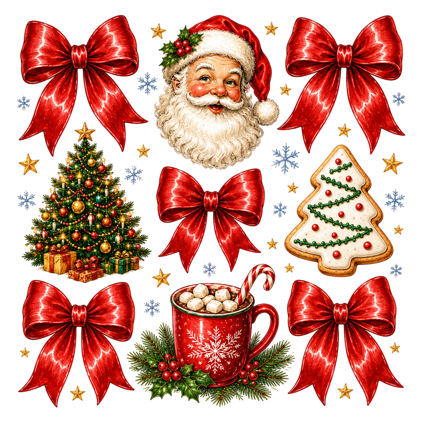 Preppy Christmas Coquette Bow PNG | Red Bow Santa Holiday Clipart