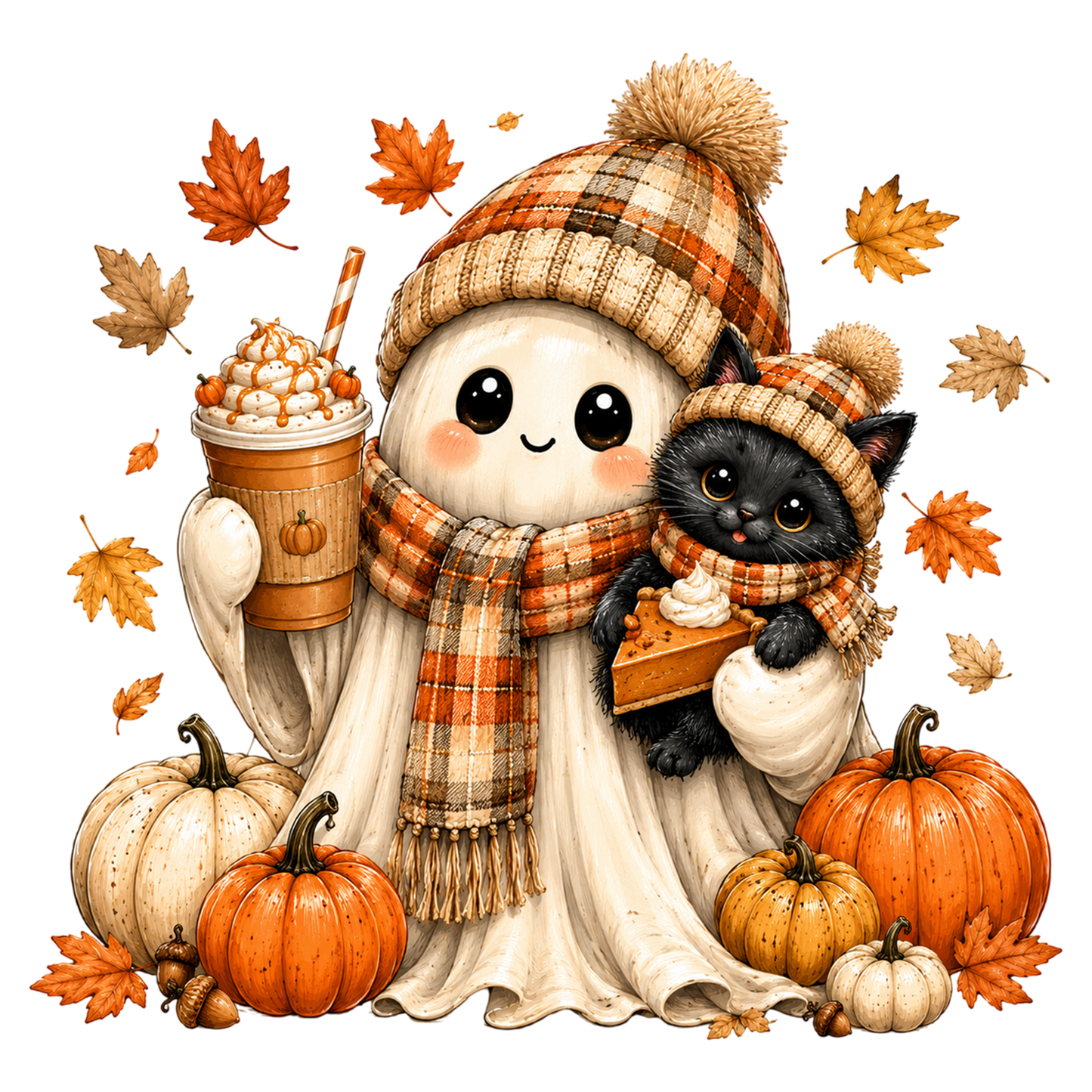 Preppy Ghost Coquette Pumpkin PNG Cute Fall Halloween Sublimation