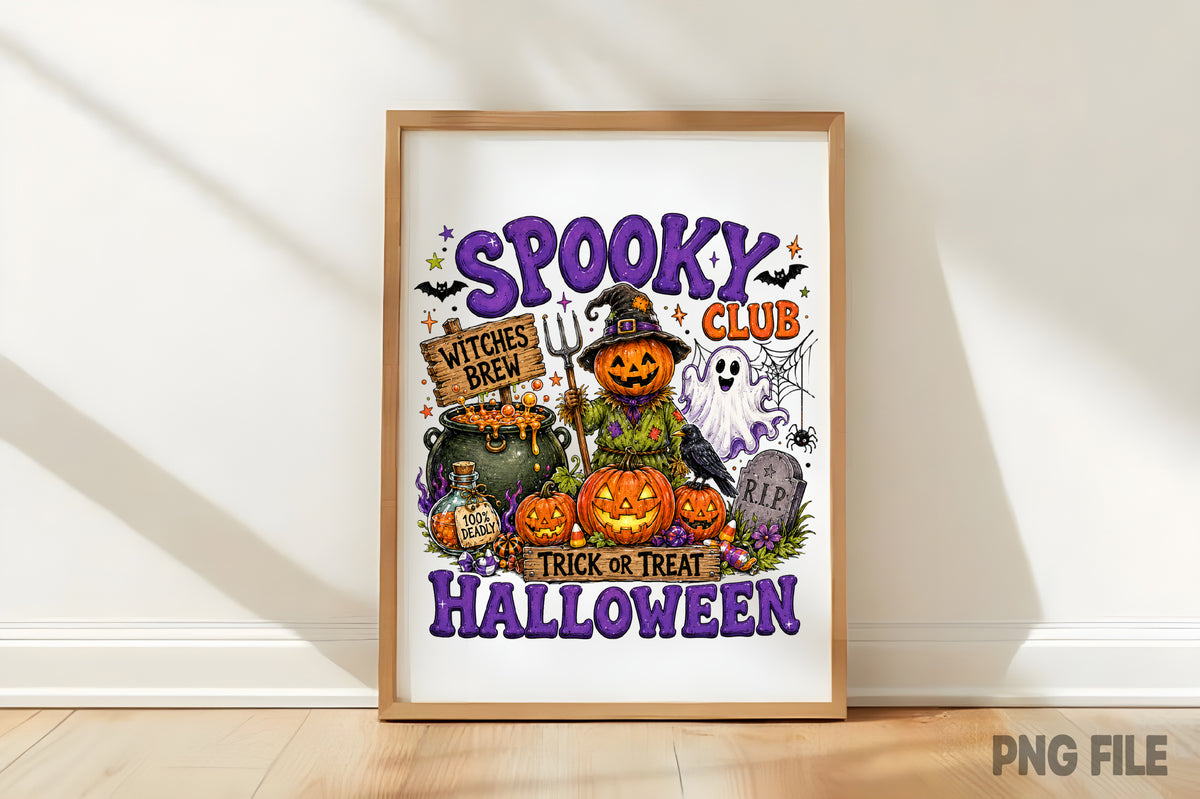 Preppy Spooky Club Halloween PNG | Cute Witch Pumpkin Ghost Halloween Sublimation Design
