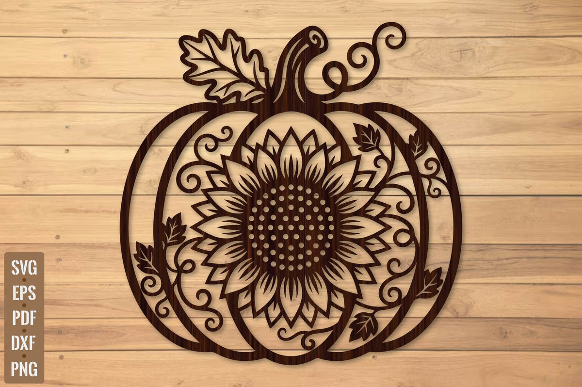 Sunflower Pumpkin Fall Wall Sign Laser Cut SVG, Floral Pumpkin Decor Cut File, Autumn Home Decor