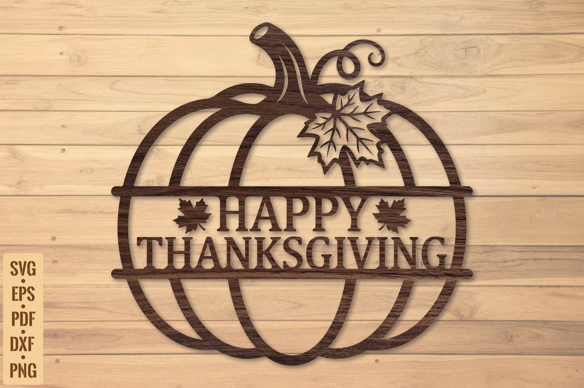 Happy Thanksgiving Pumpkin Wall Sign Laser Cut SVG, Fall Pumpkin Door Hanger Cut File, Autumn Decor