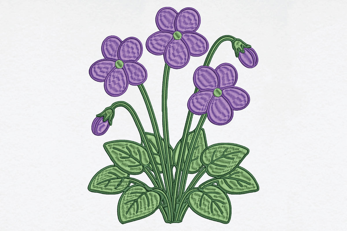 Purple African Violet Embroidery Design