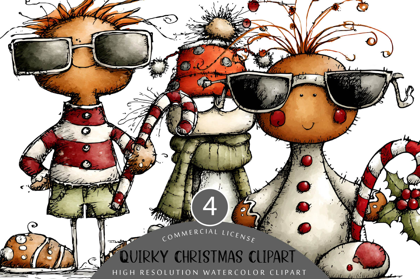 Quirky Funny Christmas Clipart PNG Whimsical Holiday Characters